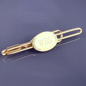WDS Initial Monogram Gold Tone Tie Clip Bar Times New Roman Font Simple Vintage